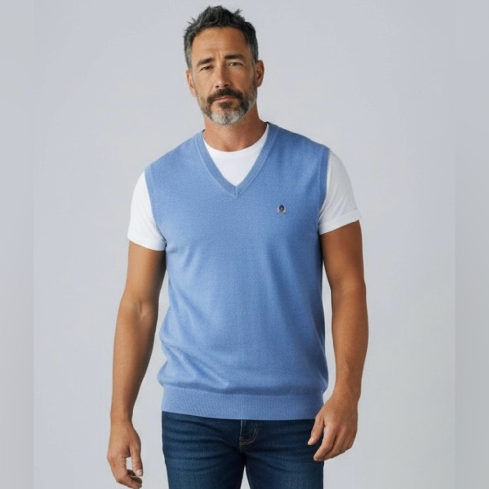 Vintage Tommy Hilfiger Mens Casual Knit Vest 90s Blue Size L